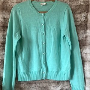 Luxury Cashmere sweater. J. Crew sea foam green button up